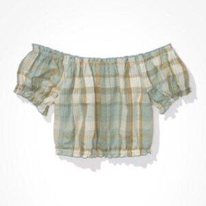American Eagle plaid puff sleeve crop top